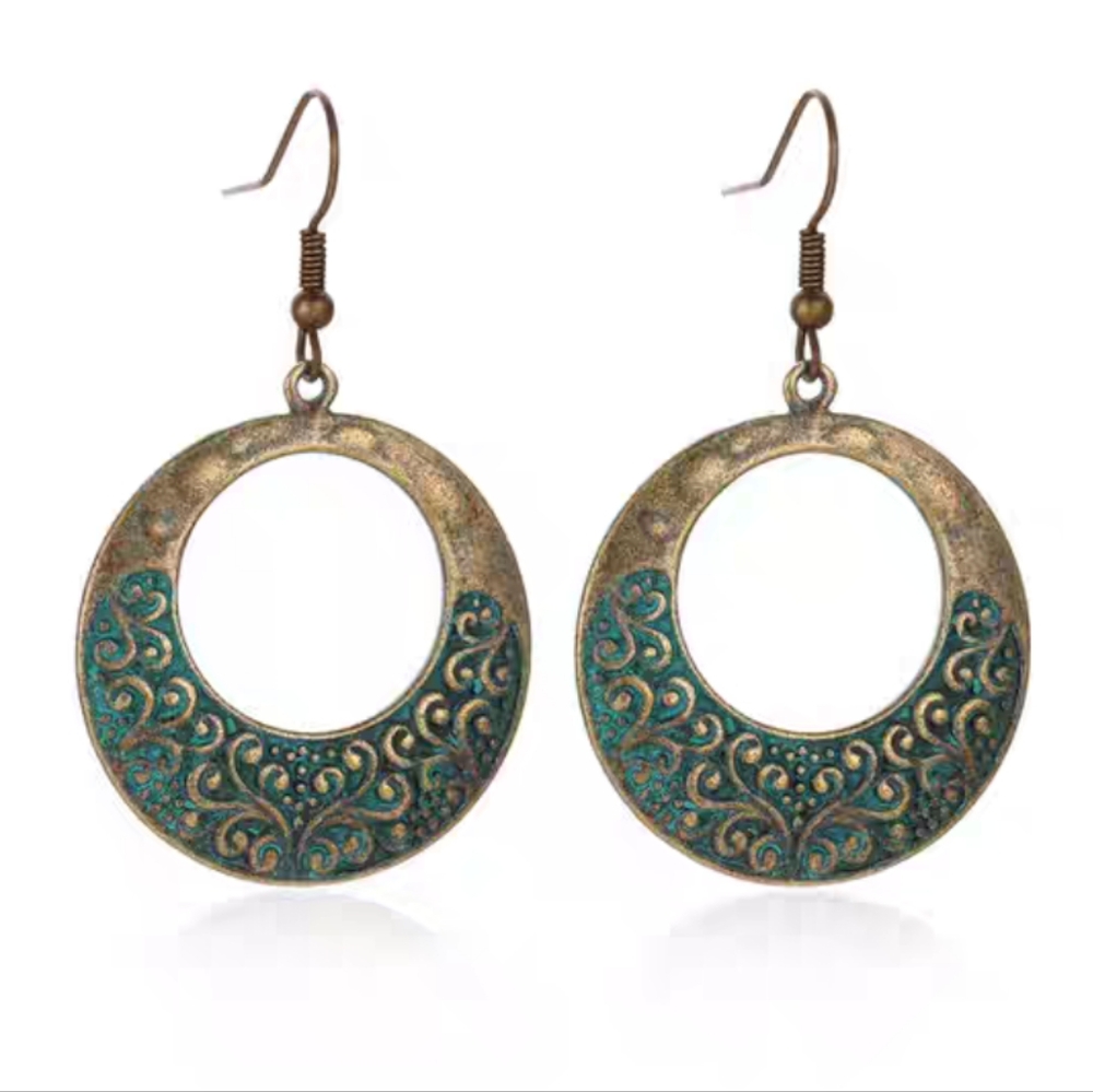 💎 3/$25 Bohemian antique copper loop earrings